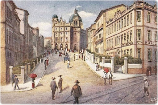 Ladeira de São Bento no início do século 20. No alto, o Mosteiro de São Bento Ladeira de São Bento no início do século 20. No alto, o Mosteiro de São Bento