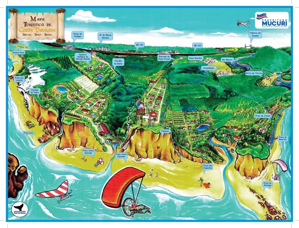 Mapa Turístico de Costa Dourada - Mucuri na Bahia Mapa Turístico de Costa Dourada - Mucuri na Bahia