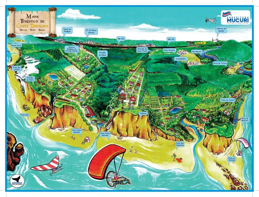 Mapa Turístico de Costa Dourada - Mucuri na Bahia Mapa Turístico de Costa Dourada - Mucuri na Bahia