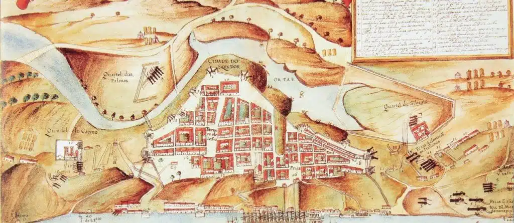 Mapa com planta da cidade de Salvador, invadida pelos holandeses em 1624 Mapa com planta da cidade de Salvador, invadida pelos holandeses em 1624