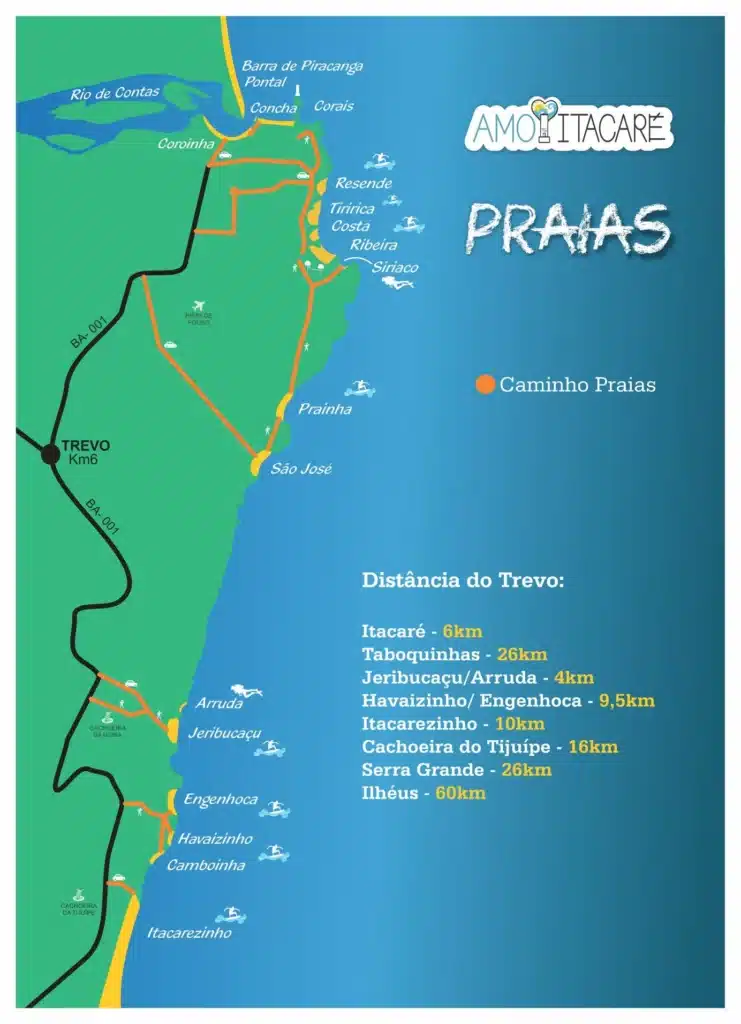 Mapa do caminho para as praias de Itacaré, BA Mapa do caminho para as praias de Itacaré, BA