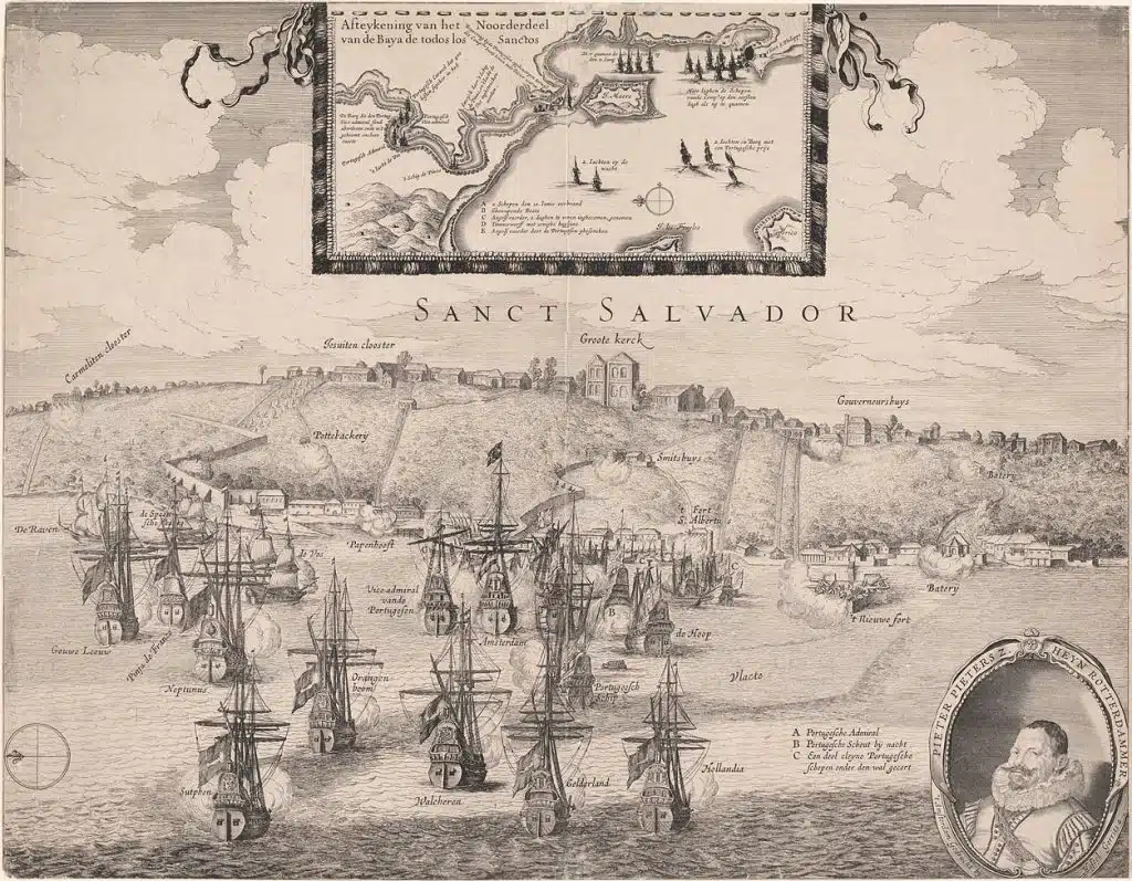 História da Bahia - Ocupação Holandesa na Bahia em 1624 - Desenho de Hassel Gerritsz sobre a Baía de Todos os Santos durante a invasão holandesa História da Bahia - Ocupação Holandesa na Bahia em 1624 - Desenho de Hassel Gerritsz sobre a Baía de Todos os Santos durante a invasão holandesa