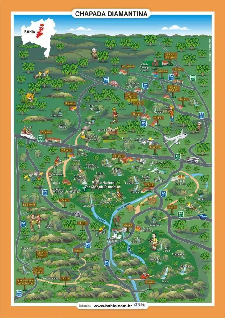 Mapa da Chapada Diamantina mapa da Chapada Diamantina na Bahia