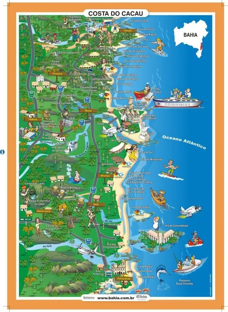 mapa da Costa do Cacau na Bahia mapa da Costa do Cacau na Bahia