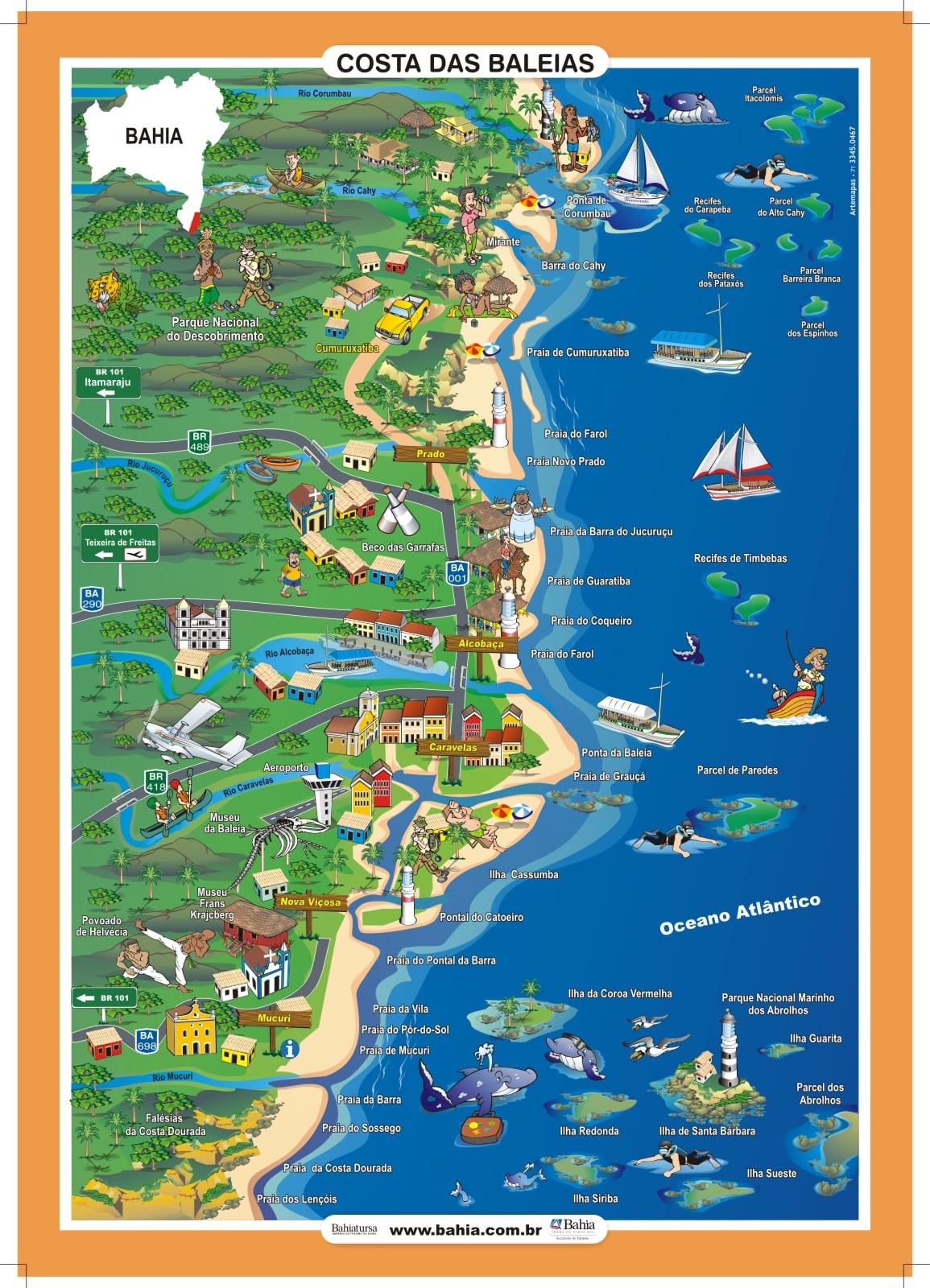 mapa da Costa das Baleias Mapa da Costa das Baleias: Prado, Alcobaça, Caravelas, Nova Viçosa, Mucuri