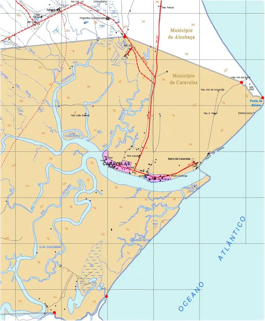mapa do municipio de Caravelas na Bahia mapa do municipio de Caravelas na Bahia