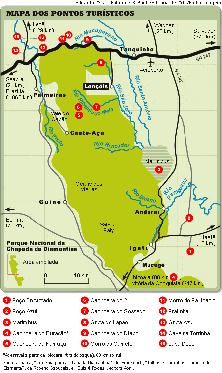 Mapa dos Pontos Turísticos da Chapada Diamantina Mapa dos Pontos Turísticos da Chapada Diamantina