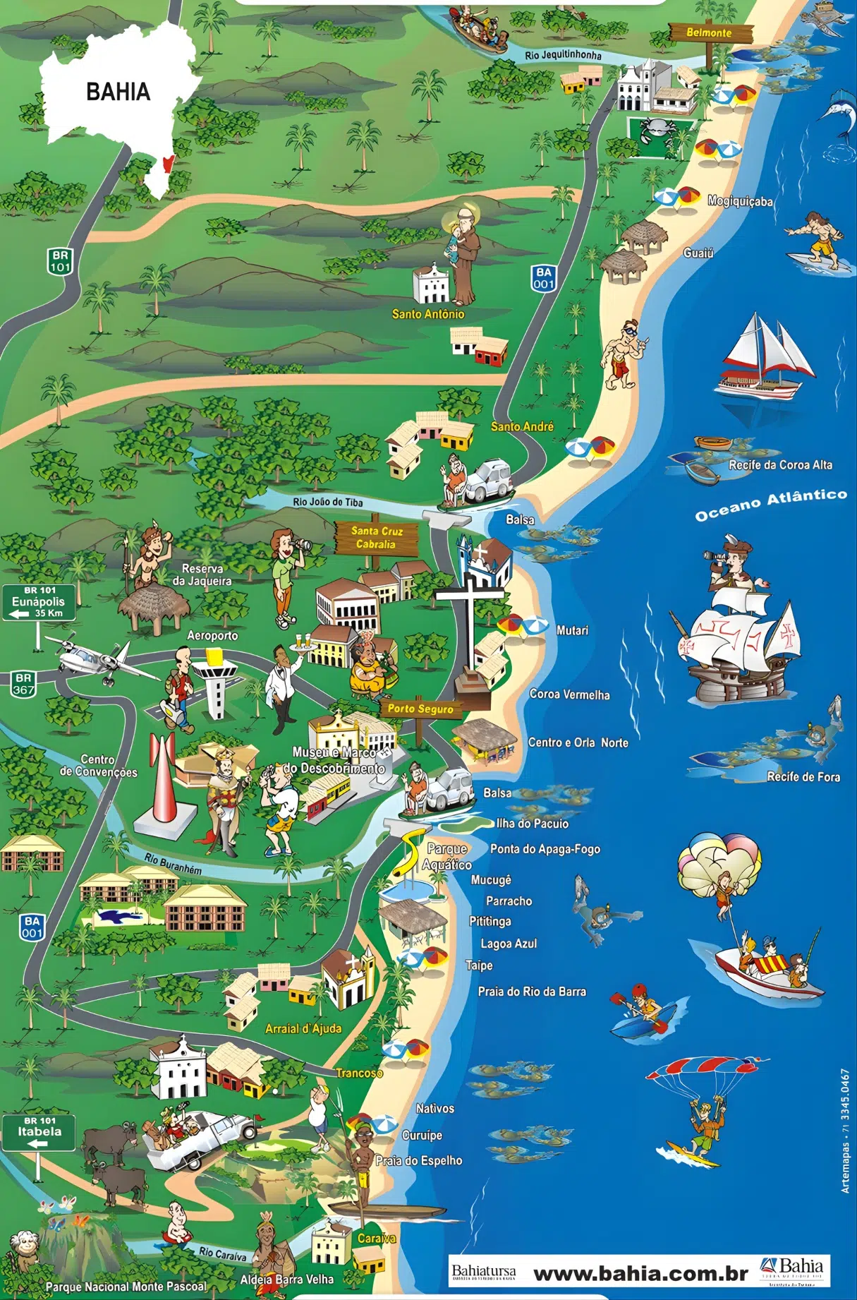 Mapa da Costa do Descobrimento na Bahia Mapa da Costa do Descobrimento na Bahia