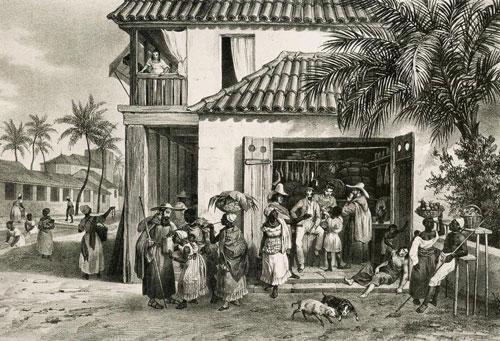 Armazém na cidade do Recife. Os senhores de engenho passaram a confrontar os comerciantes portugueses, chamados de mascates, após a ascensão de D. João V. Gravura de Johann Moritz Rugendas, 1630. Domínio público. In: Viagem Pitoresca Através do Brasil Armazém na cidade do Recife. Os senhores de engenho passaram a confrontar os comerciantes portugueses, chamados de mascates, após a ascensão de D. João V. Gravura de Johann Moritz Rugendas, 1630. Domínio público. In: Viagem Pitoresca Através do Brasil