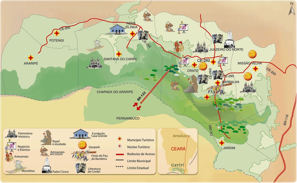 Mapa da região do Cariri no Ceará Mapa da região do Cariri no Ceará
