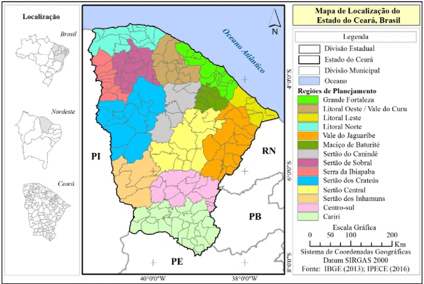 Mapa das regiões do Ceará Mapa das regiões do Ceará