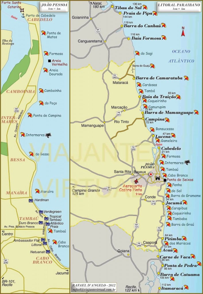 Mapa do litoral de João Pessoa e Paraíba Mapa do litoral de João Pessoa e Paraíba