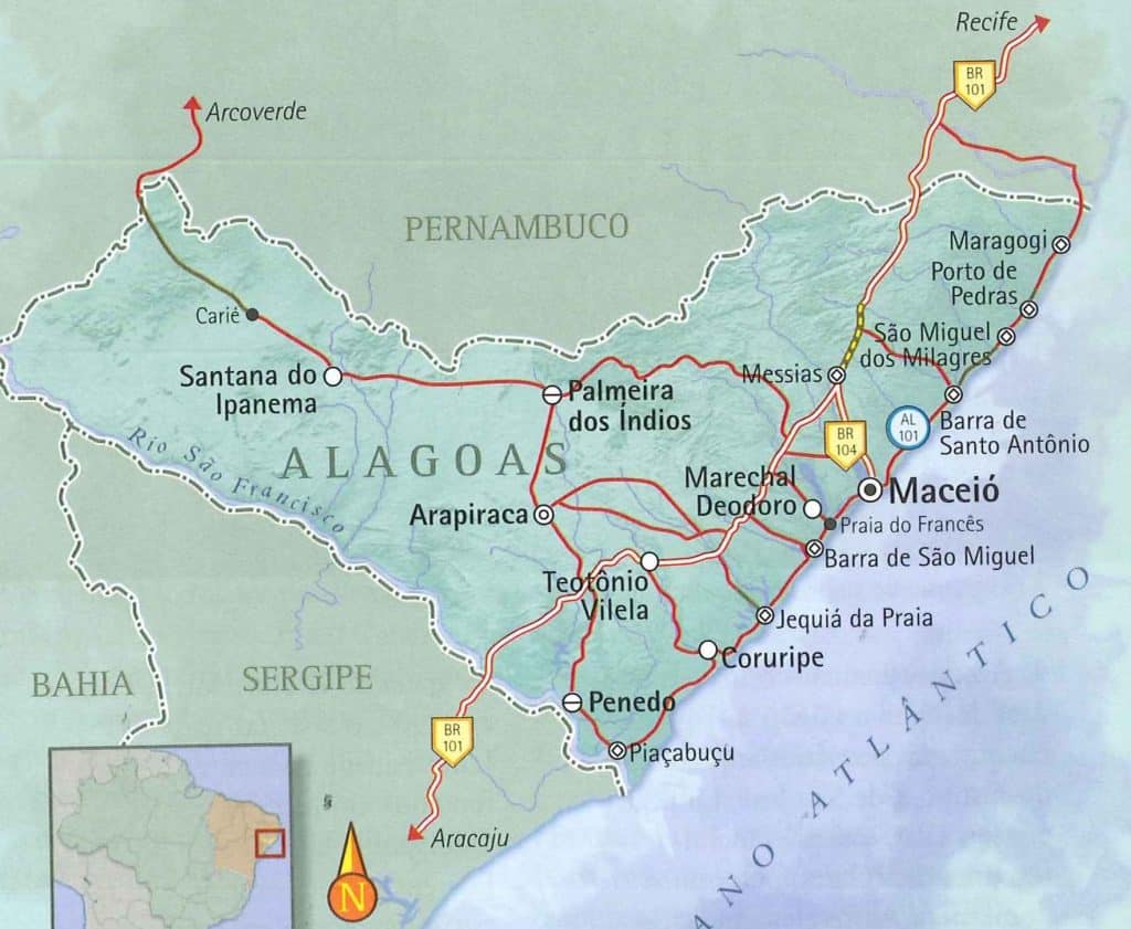mapa turístico de Alagoas mapa turístico de Alagoas
