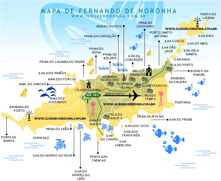 Mapa do Arquipélago de Fernando de Noronha Mapa do Arquipélago de Fernando de Noronha