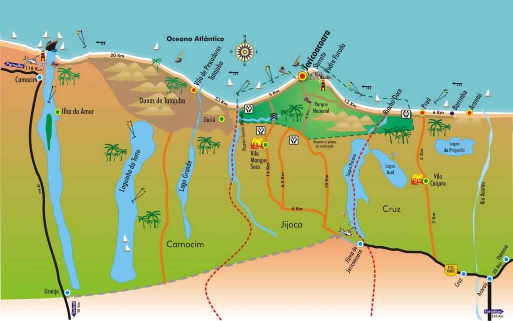 mapa de Jericoacoara no Ceará