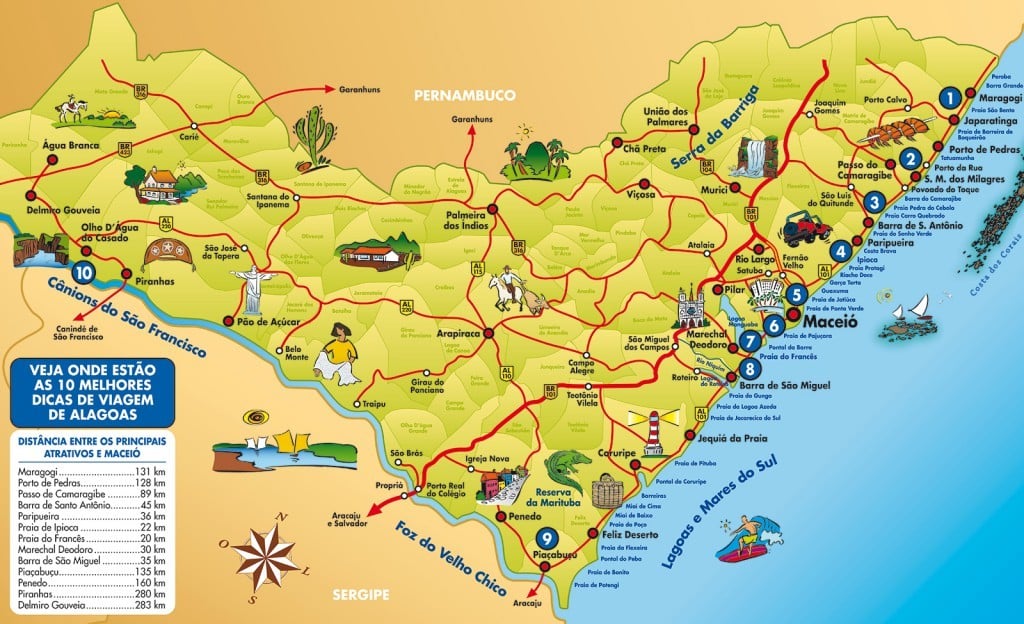 mapa turístico de Alagoas mapa turístico de Alagoas