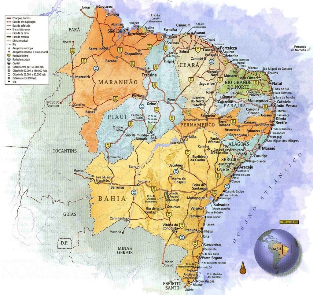 mapa da Região Nordeste do Brasil mapa da Região Nordeste do Brasil