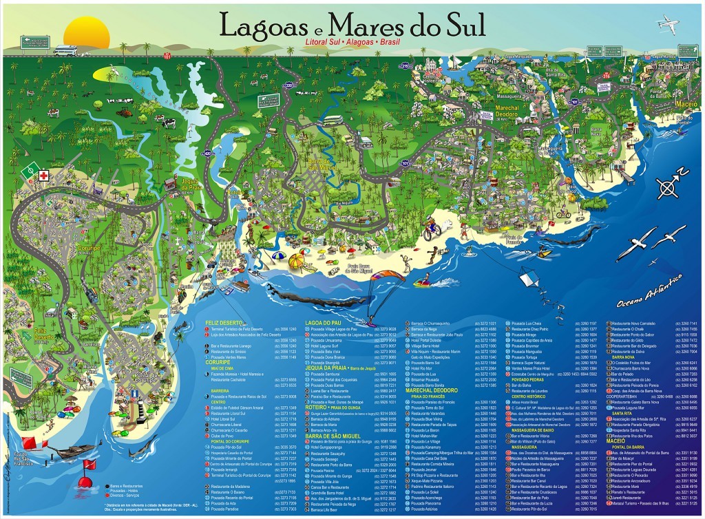 Mapa da região das Lagoas e Mares do Sul de Alagoas