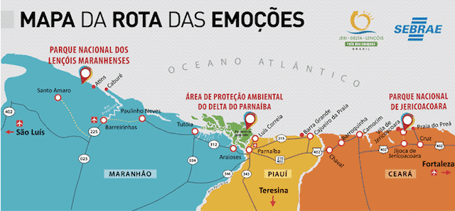 mapa da Rota das Emoções no Nordeste mapa da Rota das Emoções no Nordeste
