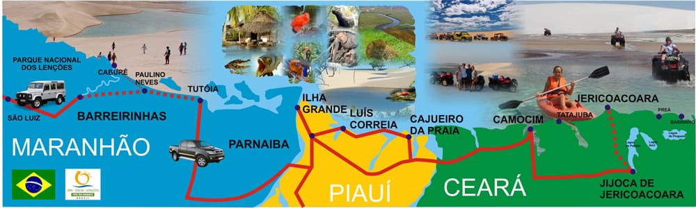 Mapa da Rota das Emoções – Lençóis Maranhenses, Delta do Parnaíba e Jericoacoara Mapa da Rota das Emoções – Lençóis Maranhenses, Delta do Parnaíba e Jericoacoara