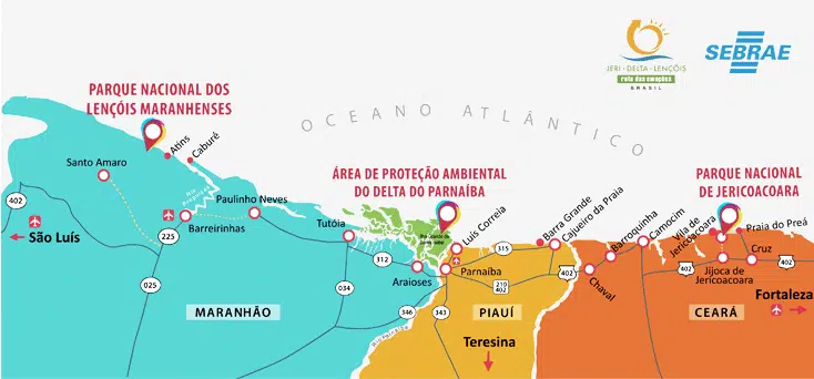 mapa do Roteiro da Rota das Emoções pelo Ceará, Piauí e Maranhão mapa do Roteiro da Rota das Emoções pelo Ceará, Piauí e Maranhão