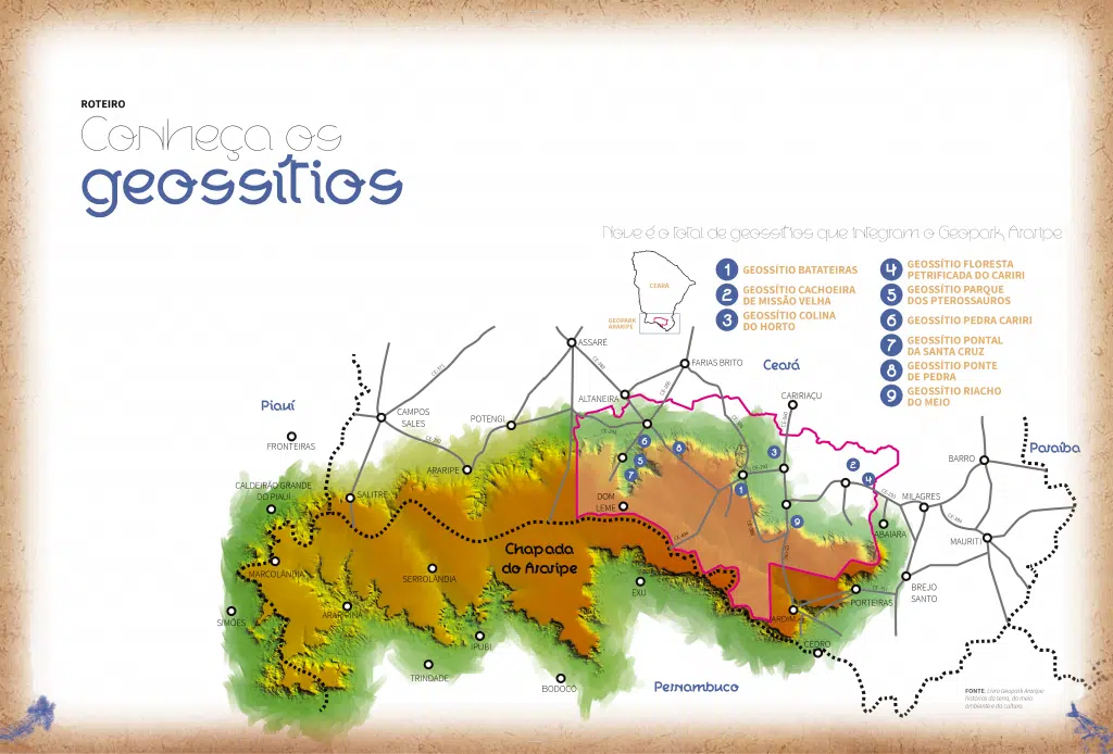 Mapa dos Geossítios no Ceará Mapa dos Geossítios no Ceará