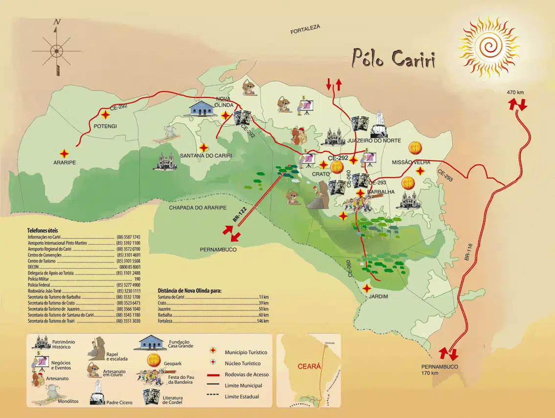 Mapa Turistico do Cariri no Ceará Mapa Turistico do Cariri no Ceará