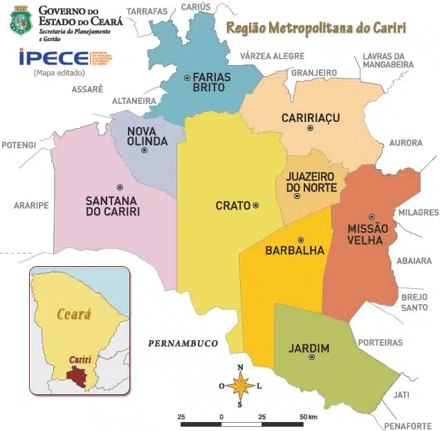 Mapa da Região do Cariri, Ceará Mapa da Região do Cariri, Ceará