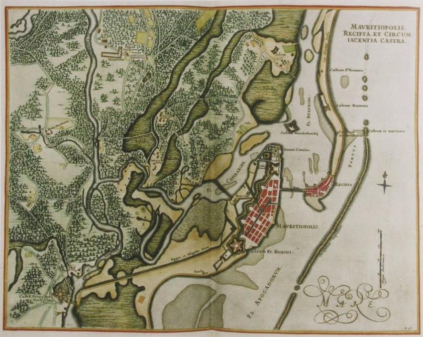 Mapa cartográfico histórico da cidade do Recife de 1665 Mapa cartográfico histórico da cidade do Recife de 1665