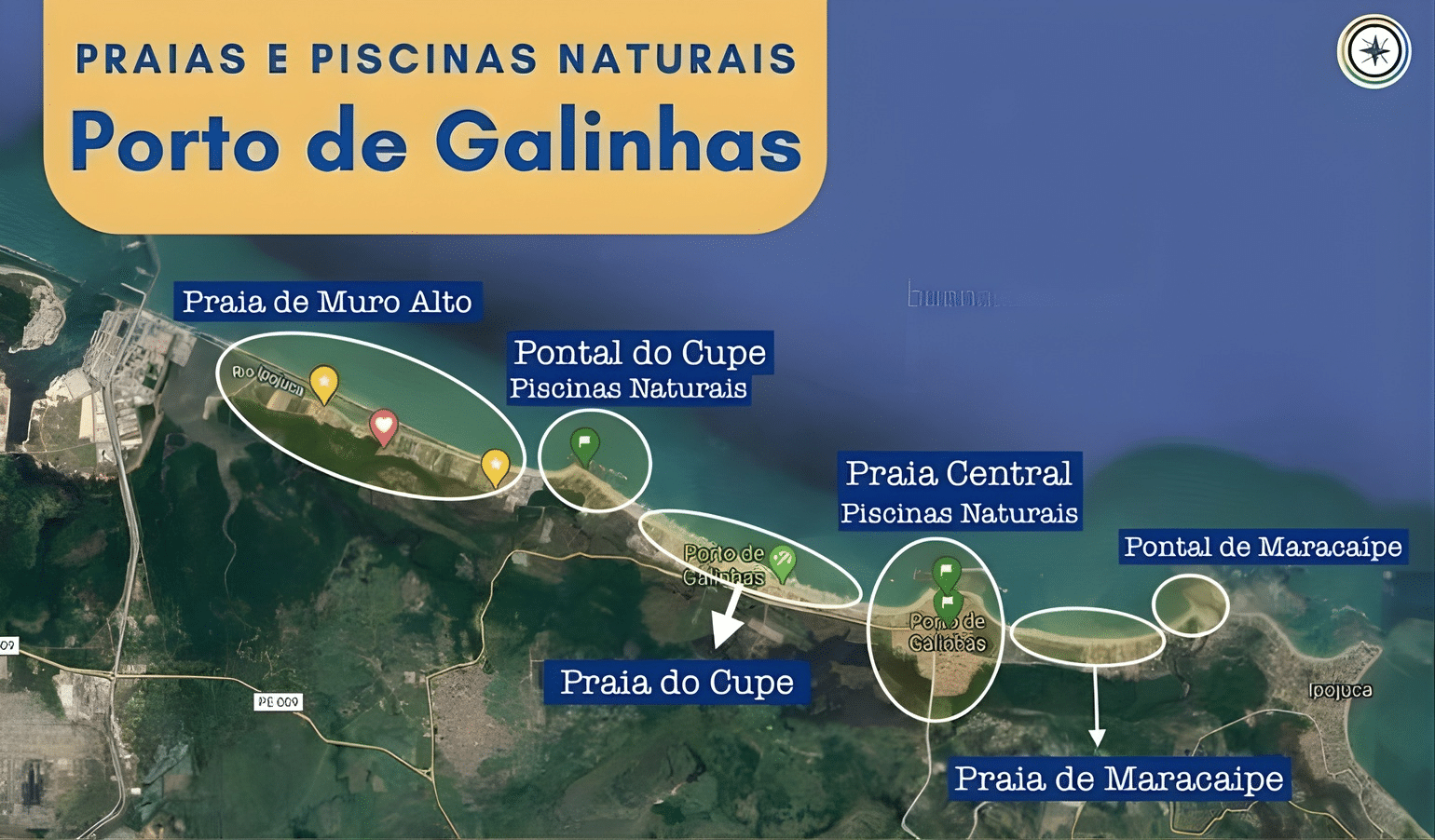 Mapa das praias de Porto de Galinhas PE Mapa das praias de Porto de Galinhas PE