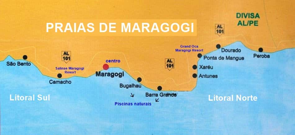Mapa das Praias de Maragogi em Alagoas Mapa das Praias de Maragogi em Alagoas