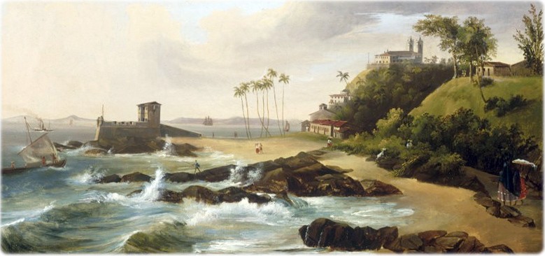 O Forte de Santa Maria, com o Porto da Barra, ao fundo, tomados do Farol, em 1839. O Forte de Santa Maria, com o Porto da Barra, ao fundo, tomados do Farol, em 1839.