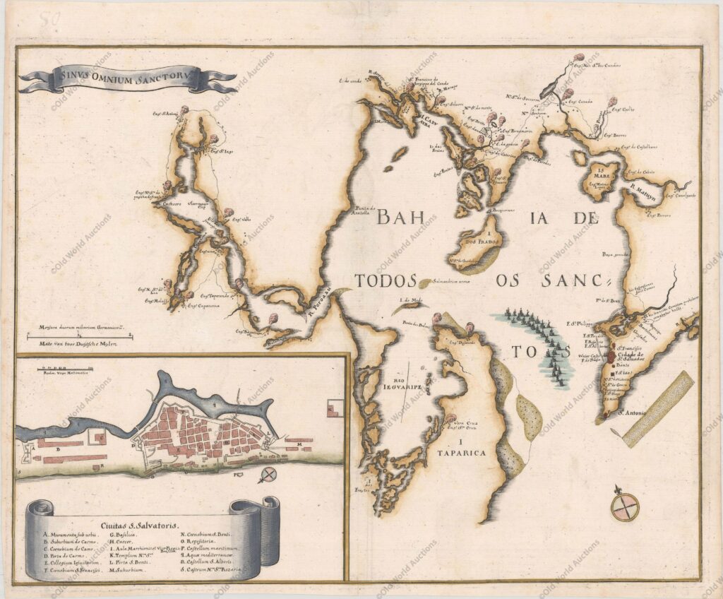 Todos os Santos Bay, Brazil, 1671, Publication: De Nieuwe en Onbekende Weereld Todos os Santos Bay, Brazil, 1671, Publication: De Nieuwe en Onbekende Weereld