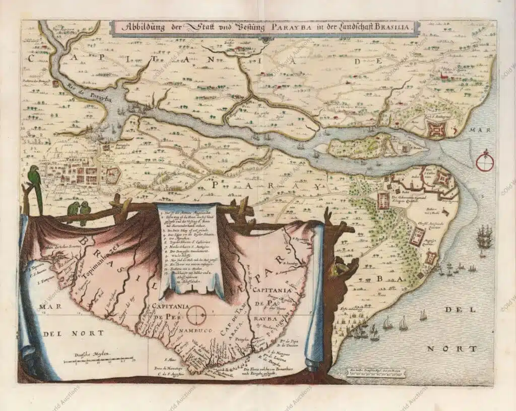 Ilustração da cidade e fortaleza da Paraíba na paisagem do Brasil - 1730 Ilustração da cidade e fortaleza da Paraíba na paisagem do Brasil - 1730