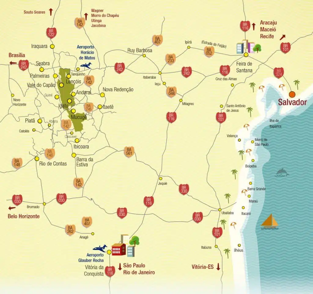 Mapa da Chapada Diamantina - Como Chegar Mapa da Chapada Diamantina - Como Chegar