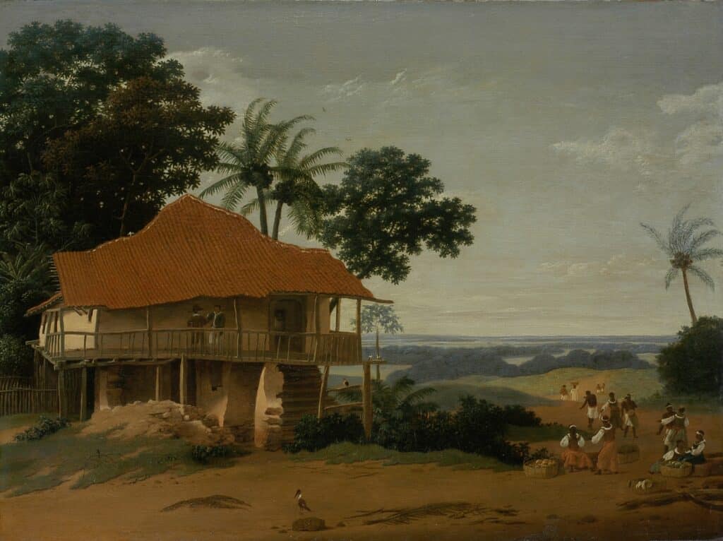 Paisagem brasileira com casa de operário, Frans Post (circa 1655) Paisagem brasileira com casa de operário, Frans Post (circa 1655)