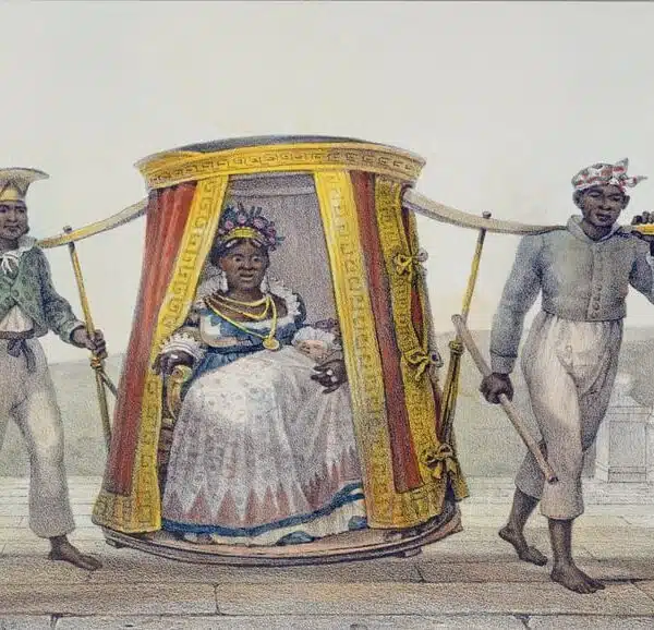 Jean-Baptiste Debret - Transporting a White Child to be Baptised in a Church, from 'Voyage Pittoresque et Historique au Bresil', engraved by Thierry Freres, 1839