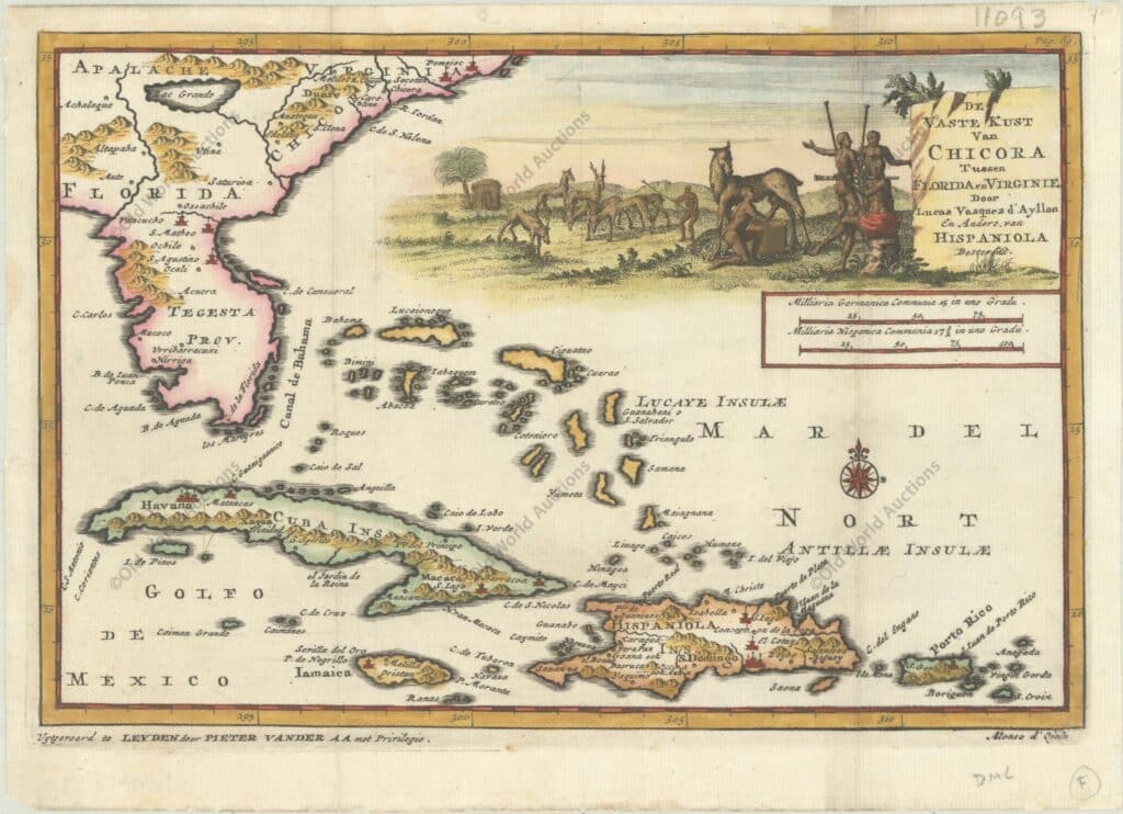 Mapa Colonial Sudeste dos Estados Unidos, Bahamas e Grandes Antilhas, 1706 Mapa Colonial Sudeste dos Estados Unidos, Bahamas e Grandes Antilhas, 1706