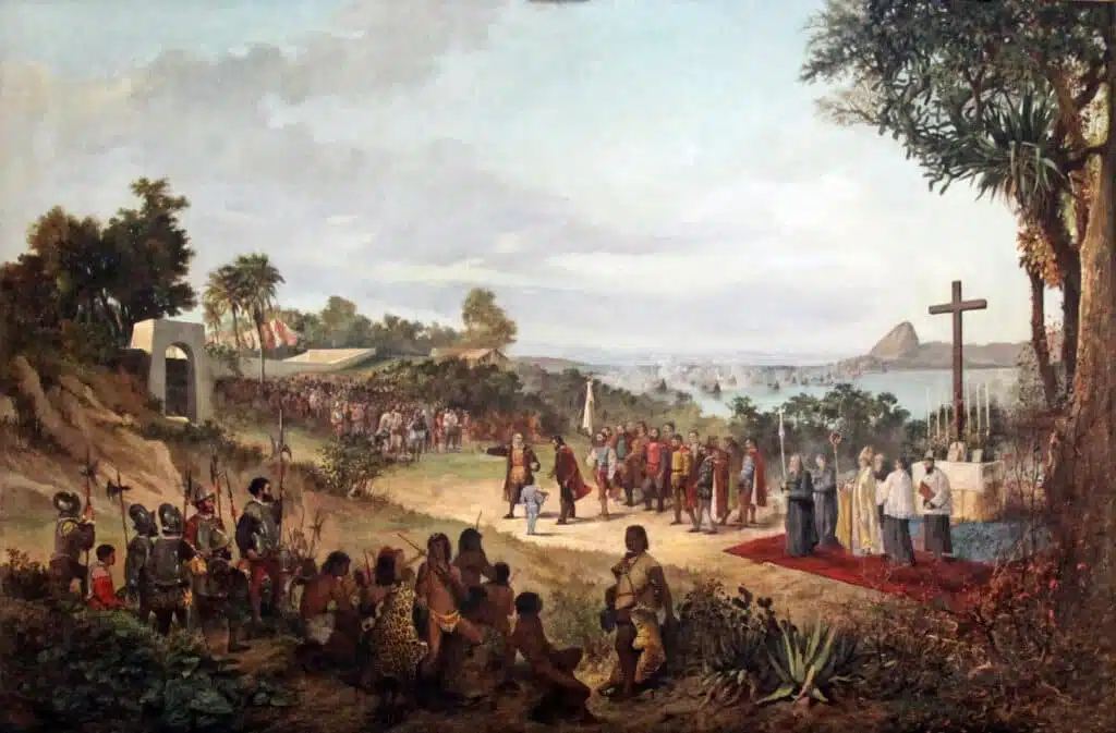 “Fundação do Rio de Janeiro”, Mem de Sá entrega as chaves da cidade ao alcaide. Obra de Antonio Firmino Monteiro. “Fundação do Rio de Janeiro”, Mem de Sá entrega as chaves da cidade ao alcaide. Obra de Antonio Firmino Monteiro.