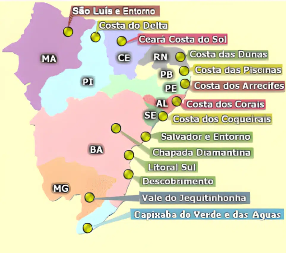 Mapa dos pontos turísticos do Nordeste Brasileiro Mapa dos pontos turísticos do Nordeste Brasileiro