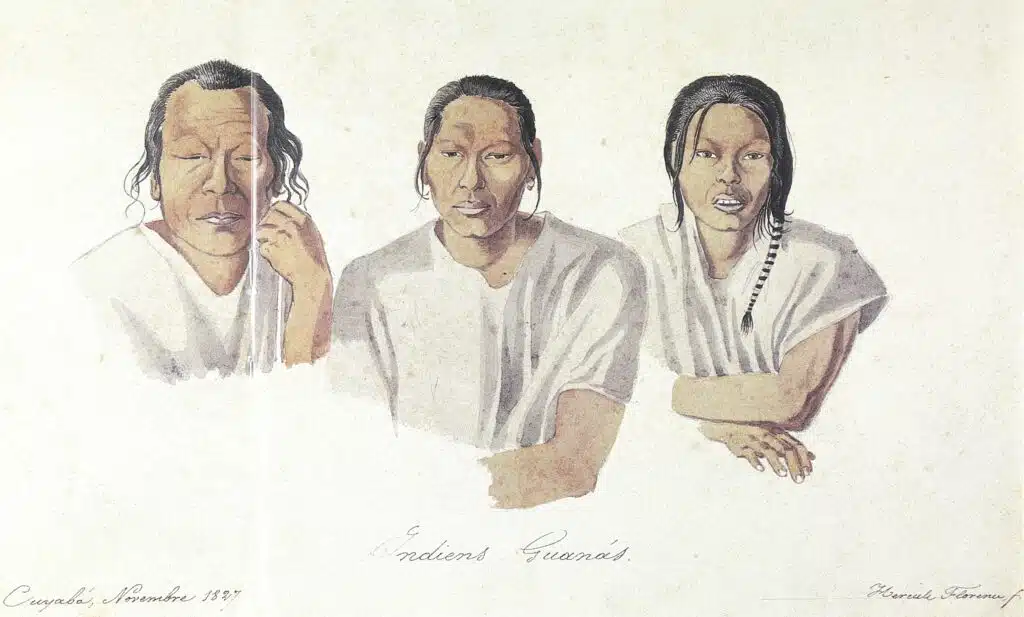 FLORENCE, Hercule - Indiens Guanás. Cuyabá, Novembre 1827. Hercule Florence, f. - 1827 - Aquarela sobre papel - 21,5 x 27,5 cm FLORENCE, Hercule - Indiens Guanás. Cuyabá, Novembre 1827. Hercule Florence, f. - 1827 - Aquarela sobre papel - 21,5 x 27,5 cm