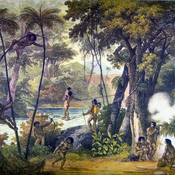 Pintura 'Ponte de Cipó', de Johann Moritz Rugendas, feita em 1835, durante expedição Langsdorff