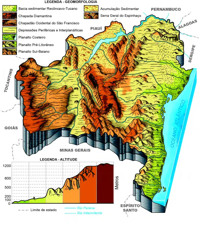 Relevo da Bahia com serras Relevo da Bahia com serras