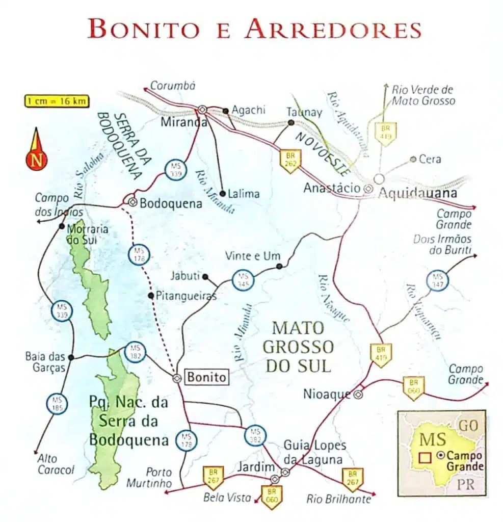 mapa da cidade de Bonito e arredores MS mapa de Bonito e arredores MS