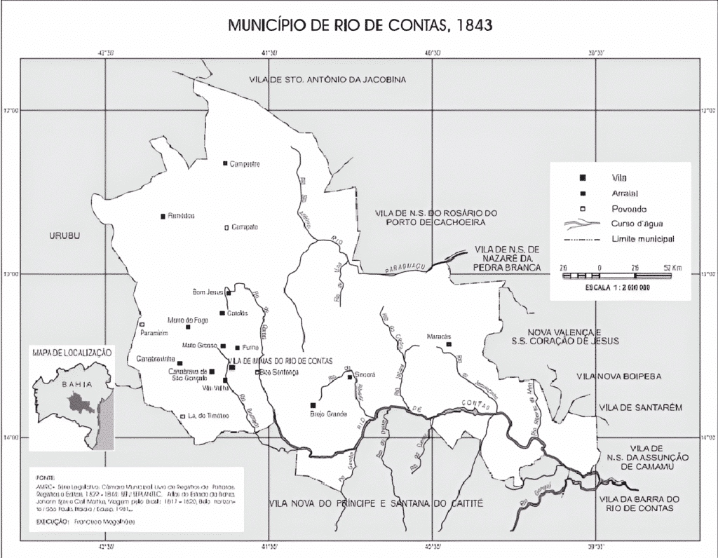 Mapa da Vila de Minas de Rio de Contas, 1843 Mapa da Vila de Minas de Rio de Contas, 1843