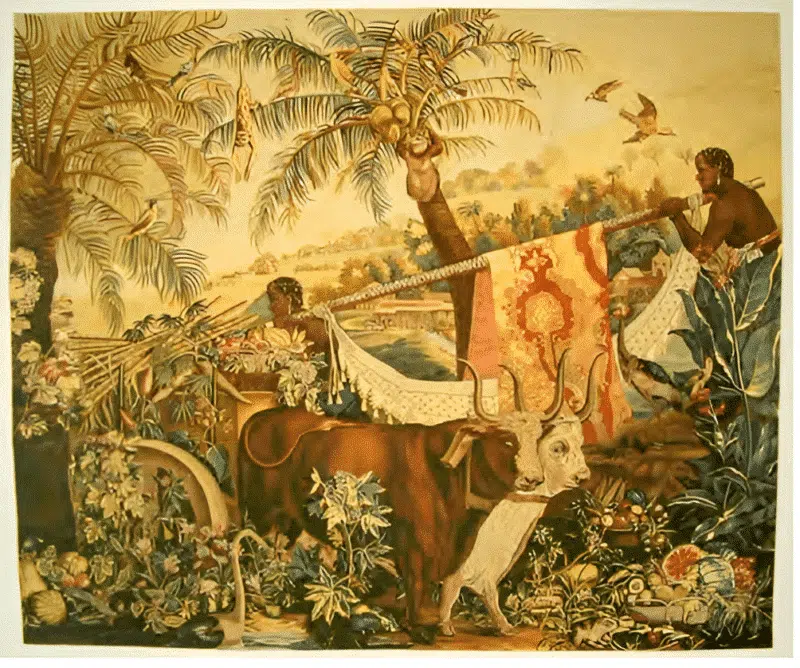 Manufatura Gobelins. Os dois touros, c.1723 - Tapeçaria (série Anciennes Indes) Manufatura Gobelins. Os dois touros,c.1723 - Tapeçaria (série Anciennes Indes) - Museu de Arte de São Paulo Assis Chateaubriand, São Paulo