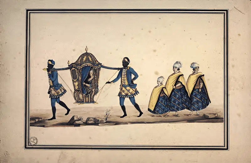 Atribuído a Carlos Julião. Estampa 13 de "Ditos de Figurinhos de Brancos e Negros...", sem data (século XVIII). Aquarela sobre papel. Fundação Biblioteca Nacional, Rio de Janeiro. Atribuído a Carlos Julião. Estampa 13 de "Ditos de Figurinhos de Brancos e Negros...", sem data (século XVIII). Aquarela sobre papel. Fundação Biblioteca Nacional, Rio de Janeiro.