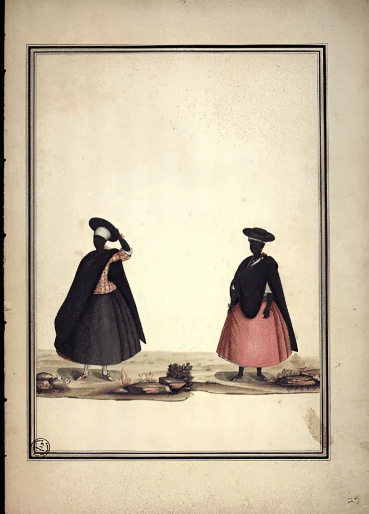 Atribuído a Carlos Julião. Estampa 29 de "Ditos de Figurinhos de Brancos e Negros...", sem data (século XVIII). Aquarela sobre papel. Fundação Biblioteca Nacional, Rio de Janeiro. Atribuído a Carlos Julião. Estampa 29 de "Ditos de Figurinhos de Brancos e Negros...", sem data (século XVIII). Aquarela sobre papel. Fundação Biblioteca Nacional, Rio de Janeiro.
