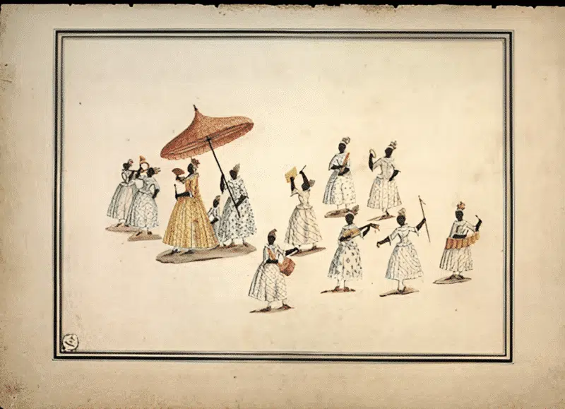 Atribuído a Carlos Julião. Estampa 36 de "Ditos de Figurinhos de Brancos e Negros...", sem data (século XVIII). Aquarela sobre papel. Fundação Biblioteca Nacional, Rio de Janeiro. Atribuído a Carlos Julião. Estampa 36 de "Ditos de Figurinhos de Brancos e Negros...", sem data (século XVIII). Aquarela sobre papel. Fundação Biblioteca Nacional, Rio de Janeiro.