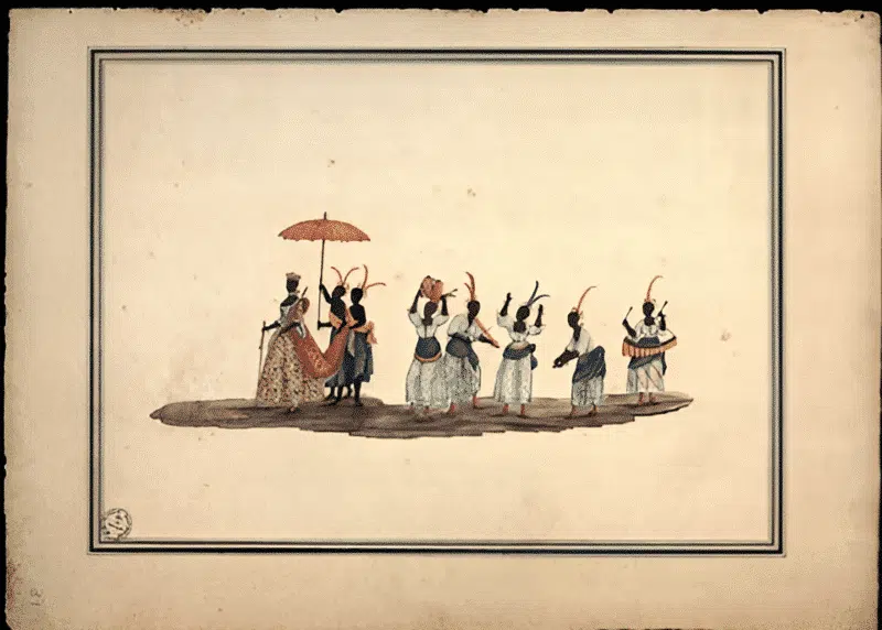 Atribuído a Carlos Julião. Estampa 37 de "Ditos de Figurinhos de Brancos e Negros...", sem data (século XVIII). Aquarela sobre papel. Fundação Biblioteca Nacional, Rio de Janeiro. Atribuído a Carlos Julião. Estampa 37 de "Ditos de Figurinhos de Brancos e Negros...", sem data (século XVIII). Aquarela sobre papel. Fundação Biblioteca Nacional, Rio de Janeiro.